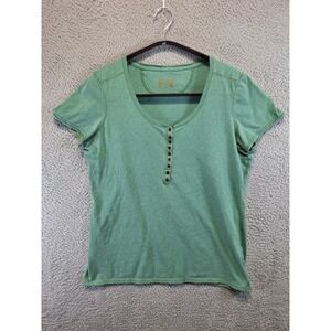 Ruff Hewn Top Womens L Green Henley Short Sleeve 100% Cotton Casual Boho